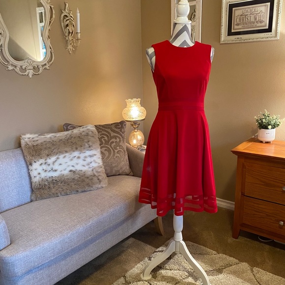 Calvin Klein Peplum Sheer Paneled Dress - Picture 5 of 6